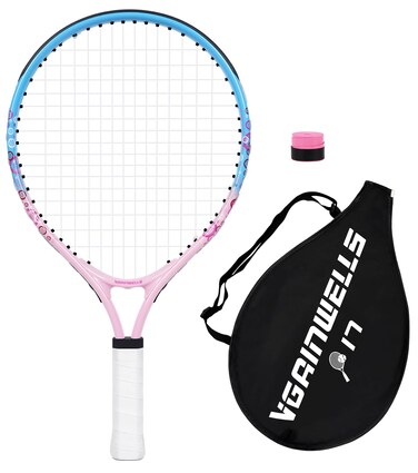 vgainwells 17"-23" Kids Tennis Racket for Aged 2-9, Lightweight and Durable,Including 1 Replacement Grip Tapes and 1 Toddler Tennis Racket&iuml;&frac14;&circ;Pink + Blue&iuml;&frac14;&permil;