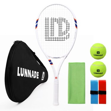 LUNNADE 27 Inch Tennis Racket Set for Adult, Light Weight Beginner Tennis Racket with Cover,Vibration Damper,Towel,2 Balls and 2 Overgrips