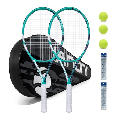 Tennis Rackets for Adults, 27 Inch Tennis Racquets-2 Player Tennis Racket Set with 3 Balls,2 Grips, 2 Vibration Dampers- Green