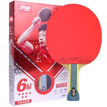 Double Happiness DHS Ping Pong Paddles Professional Table Tennis Racket with Carrying Case - ITTF Approved Rubber for Tournament Play (6002-Shakehand-Red)
