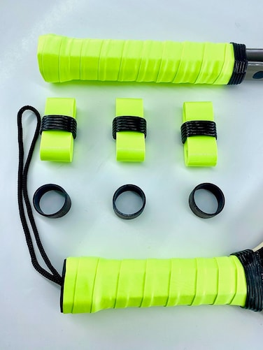 Pickleball Grip Tape Includes Silicone Handle Grip Rings - 6 Piece Set - Overgrip Tape for Pickleball Paddle, Tennis Racquet, Badminton, Racquetball, Squash, Baseball Bat, Fishing Poles. Neon Green