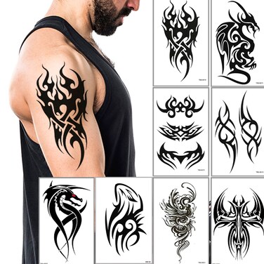 Temporary Tattoos Big Tribal Totem Tattoo Sticker for Men Women Black Large Body Art Makeup Fake Tattoo Waterproof Removable (Pattern5)