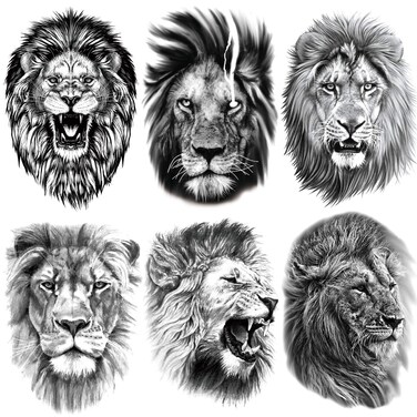 6 Sheets Realistic Lion Head Temporary Tattoos &acirc;&euro;&ldquo; Fake Tattoo Stickers for Men, Women, and Teens &acirc;&euro;&ldquo; Bold Lion Design for Cosplay, Parties, and Halloween