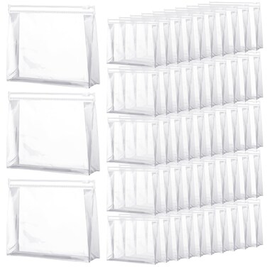 Xuniea 50 Pieces Mini Clear Makeup Bag Small Clear Zipper Pouch Clear Travel Bag for Toiletries Plastic Cosmetic Bag Organizer Waterproof for Women Men Vacation(9.8'',Transparent)
