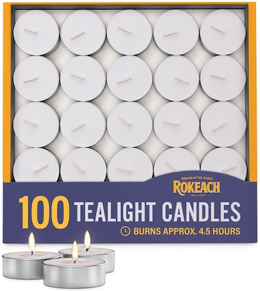 Rokeach Unscented Tea Lights Candles, (100 Count) 4.5 Hours   Votives Small Candles, Long Lasting Tea Lights Bulk for Shabbat, Home, Events, Holidays, Pool Side Decor, Weddings and Emergencies