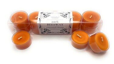 Allnations Candle Co. 100% Beeswax Tealight Candles. 4 to 5 Hours Long Burn Each - for Home, Mother&acirc;&euro;&trade;s Day, Rituals, Prayer, Party, Room Table Decoration - Unscented - Smokeless -10pcs (Orange)