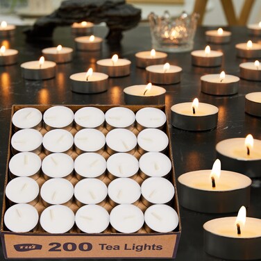 Ashlux Unscented Palm Tea Lights Candles 200 Pack Bulk, 4.5 Hours Long Burning White Tea Lights,Non-Paraffin, Smokeless, Mini Tealight Candles for Wedding, Table Centerpiece, Party, Power Outages