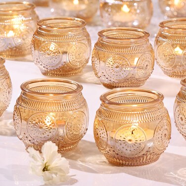 24 Pcs Gold Candle Holders Bulk- Gold Votive Candle Holders Gold Votives for Gold Party Table Centerpieces Decorations, Gold Tealight Candle Holders for Wedding, Fall, Thanksgiving, Christmas