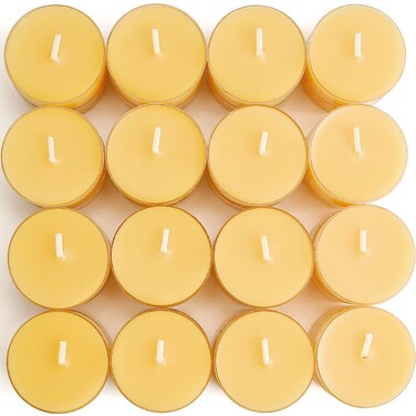 JONERAY Pure Beeswax Tealight Candles Bulk - Clear Cup, Natural Handmade Tea Candles for Dinner Table,Set of 32