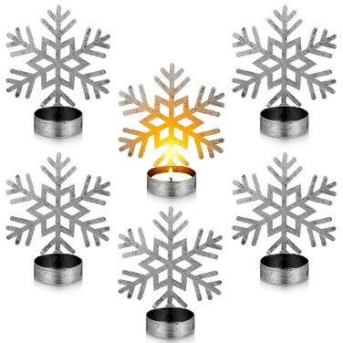 6 Pcs Snowflake Tealight Candle Holders Metal Christmas Votive Candle Holders Christmas Table Decorations Snowflake Tea Light Holders Candlestick Holders for Home Wedding Party Table Decor (Silver)
