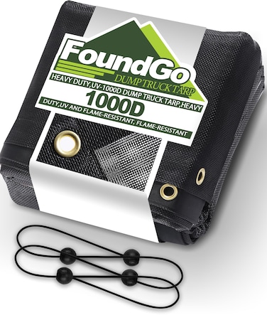 Foundgo 7'X 14' Dump Truck Mesh Tarp 18oz Dump Trailer Replacement Tarp with Grommets, Vinyl Coated Truck Tarps Heavy Duty, Double Stitched Edges,with 2 Pockets