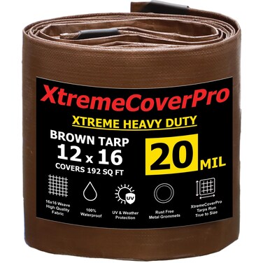 12' x 16' Large Multi-Purpose Waterproof Light Weight Heavy Duty Poly Tarp Grommets Every 24", 20 Mil 12x16Thick, for Home, Boats, Cars, Camping, UV Resistant, Rip/Tear Proof Tarpaulin