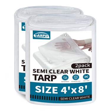 TARPAL 4'x8'&iuml;&frac14;&circ;2pack&iuml;&frac14;&permil; Semi Clear White Tarp Waterproof Green House Cover with Grommets 7.5mil Clear Poly tarps for Gardening,Farm, Garden,Chicken Coops&iuml;&frac14;&OElig;Outdoor