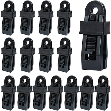 Tarp Clip Crocodile Mouth 15Pcs, Multipurpose Secures Tarp Clips Clamps for Swimming Pool, Cover Awnings, Outdoor Camping, Caravan Canopies, Car Covers (Black)