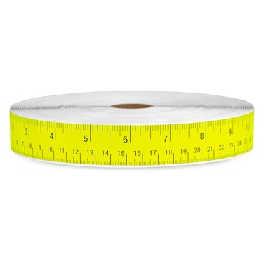 12 inch / 30-Centimeter Repeatable Stick-On Measuring Tape (12-inch, Yellow - 300 ft) Both Metric and Standard Units - Peel-and-Stick Ruler Tape for Left-to-Right Reading (inch/mm)