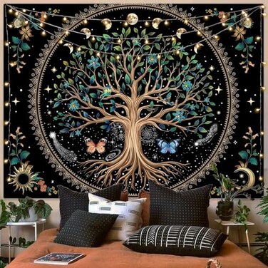 Lunerfex Tree of Life Tapastry Sun and Moon Tapastry Flower Boho Tree Tapastry Mandala Wall Hanging for Bedroom and Living Room Decor Green Tree 44&Atilde;&mdash;60 Inches