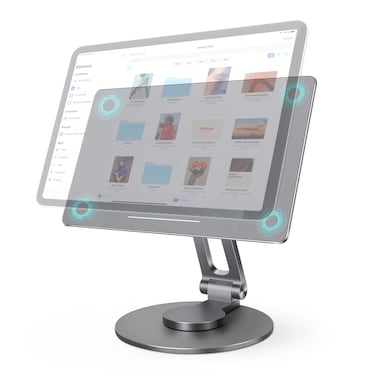 POQCCT Magnetic Stand for iPad Pro 12.9 Inch 360&Acirc;&iexcl;&Atilde;&pound; Adjustable Desktop Holder Stand for Apple iPad Pro 12.9" 3rd/4th/5th/6th, Foldable, Premium Aluminium, Space Gray