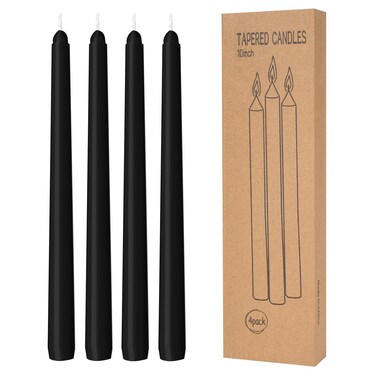 4 Pack Black Taper Candles - Taper Candles 10 Inch Dripless, Smokeless &amp; Unscented - 8 Hours Long Burning - Hand Poured Tall Candlesticks - Ideal for Weddings, Dinner Parties, and Home Decor