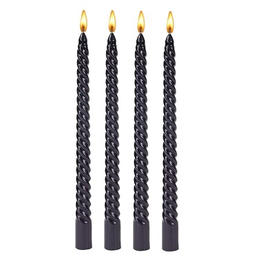 10 Inch Taper Spiral Candle, Set of 4 Tapered Candle, 8 hrs,Smokeless,Long Candle,Tall Candlesticks, Home Dinner, Party, Wedding, Halloween, Christmas (4, Black, 25cm)