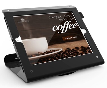 Pinikox Retail Kiosk Tablet Stand Compatible with 10.2 inch iPad 9th 8th 7th Gen, Business Desktop POS Tablet Stand, Anti-Theft Lock, 360&Acirc;&deg; Swivel Base, Metal, Black