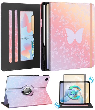 Kidcube for Samsung Galaxy Tab A9 Plus Case 11 Inch - for Women Girls Kids Cute Rotating Stand Folio Cover with Pencil Holder &amp; Card Slot Girly Kawaii Butterfly Design for Samsung A9 Plus Tablet Cases