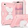DUEDUE Case for iPad Mini 7 (A17 Pro) 2024,iPad Mini 6 Case 2021, Butterfly Wings Kickstand with Pencil Holder Heavy Duty Shockproof Protective Tablet Case for iPad Mini 7th/6th Gen Kids, Beige/Pink
