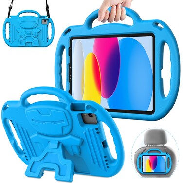 AVAWO Kids Case for iPad 10th 10.9 Inch 2022/iPad Air 6/5/4 2024 Generation Pro 12345- with Shoulder Strap/Handles/Adjustable Kickstand Light Weight Durable Cover for iPad 10 gen, Blue