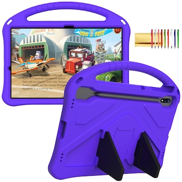 Kids Case for Samsung Galaxy Tab S7 FE/S7+/S8+/S9+/S9 FE+ 12.4", Techcircle Light Weight Shock Proof EVA Foam Handle Rugged Stand Protective Case for Galaxy Tab S9 FE+ 2023/S8 Plus 2022/S7+, Purple