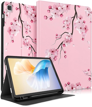Wazzasoft for Samsung Galaxy Tab A7 Case 10.4 Inch for Women Girls Folio Cover with Pencil Holder Cute Pretty Design Girly Floral Flower Kawaii Unique Tablet Cases for Samsung Tab A7 Case 2022/2020