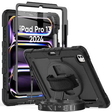 Herize iPad Pro 13 Inch Case with Screen Protector Pen Holder   Case Compatible with iPad Pro 7th Generation Supports Apple Pencil Charge   Shockproof Silicone Protective Cover W/Stand Shoulder Strap