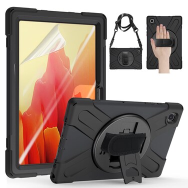 ZenRich Case for Samsung Galaxy Tab A7 10.4 Inch 2022/2020 Model (SM-T500/T503/T505/T507/T509) with Screen Protector, Heavy Duty Shockproof Case with Kickstand Hand Strap and Shoulder Strap, Black
