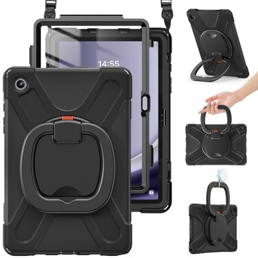 BRAECN Case for Samsung Galaxy Tab A9+ Plus 11 Inch 2023 SM-X210/X216/X218, Heavy Duty Drop-Proof Case with Screen Protector, Shoulder Strap, Stable Kickstand for Galaxy Tab A9+/A9 Plus 11'', Black