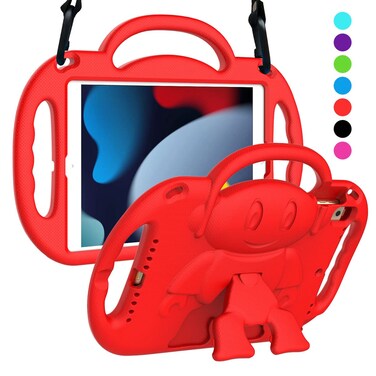 SUPLIK Kids Case for iPad 9th/8th/7th Generation (10.2 inch, 2021/2020/2019), iPad 10.2" Protective Case with Shoulder Strap Handle Stand for Apple iPad 7th/8th/9th Gen, Red
