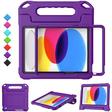 TOEVEK Kids Case for iPad 10th Generation 10.9 Inch, with Built-in Screen Protector and Pen Holder, Durable Shockproof Protective Cover for Apple iPad 10 Gen 10.9" 2022, Purple
