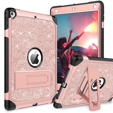BENTOBEN for Case for iPad Air 2/iPad 9.7 2017/2018/Pro 9.7, iPad 5th/6th Generation Case, Glitter 3Layer Full Body Protective Shockproof Girls Women Kids Tablet Cover, Rose Gold