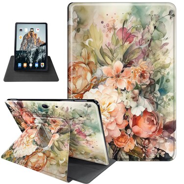 for Microsoft Surface Pro 7/Pro 6/Pro 5/Pro 4 Case with Soft TPU Buffer, PU Leather Cover, 360&deg; Swivel Stand, Auto Wake/Sleep, Shockproof Cool for Surface Pro Case, Flowers in Full Bloom