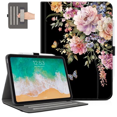 Vimorco iPad 10th Generation Case, iPad Case 10th Generation with Pencil Holder/Hand Strap/Pocket,Adjustable Angle,10th Gen iPad Case 10.9 Inch 2022, 10th Generation iPad Cover, Flower Butterfly