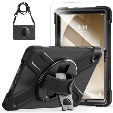 TSQQST for Samsung Galaxy Tab A9+ Plus Case 11 inch 2023 (SM-X210/X216/X218) with Screen Protector   Military Grade Heavy Duty Shockproof Case with Stand&amp;Hand Strap for Galaxy A9 Plus Tablet-Black