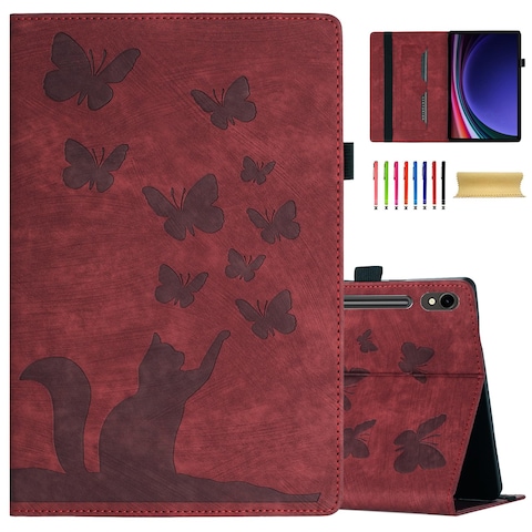 Dteck Case for Galaxy Tab S9 FE 10.9&quot;/ S9 11&quot;,Galaxy Tab S8/S7 11 inch Tablet Case, Multi-Angle Stand Shockproof Protective Tablet Cases with S Pen Holder Elastic Band Card Slots Case Cover,WineRed