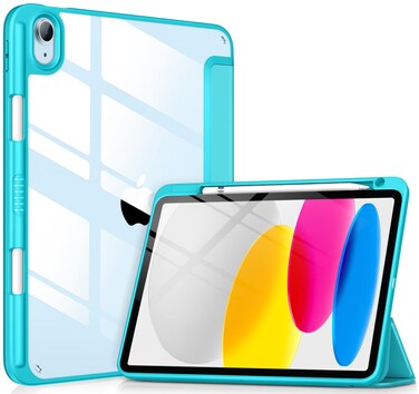 VIKESI for iPad 10th Generation Case 2022, 10.9 Inch Case with Clear Transparent Back and TPU Shockproof Frame Cover [Built-in Pencil Holder, Support Auto Sleep/Wake] -Cyan Blue