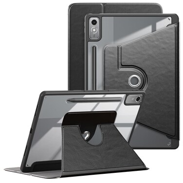 DINGGUAGUA Case for Lenovo Tab P12 (2024) 12.7",with Hand Pen Holder, Clear Transparent Hard PC Back,360&Acirc;&deg; Adjustable Swivel Cover Lenovo Tab p12 12.7inch 2023 Tablet, Auto Sleep/Wake,Black