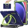 360 Rotation Case for Samsung Galaxy Tab S9 Ultra 14.6" Sturdy Cover Rotate Ring Stand Shoulder Carrying Strap Hand Strap Rugged Children Adults Outdoor Case (Navy+Green)
