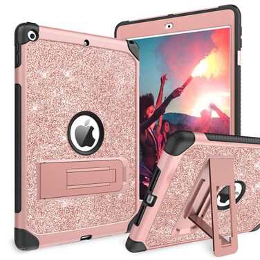 BENTOBEN for iPad 9th Generation Case, iPad 8th Generation Case, iPad 7th Generation Case, iPad 10.2 2021/2020/2019 Case, Glitter Sparkly 3 Layers Protective Tablet Cover with Kickstand, Rose Gold