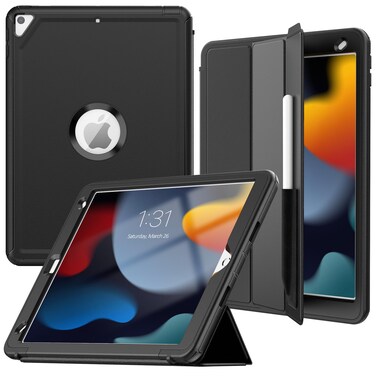 Timecity Case for iPad 9th Generation 10.2 inch 2021, Case for iPad 8th/ 7th Gen 2020/2019, Durable Protection Case with Pencil Holder Folding Stand Smart Cover Auto Sleep/Wake - Black