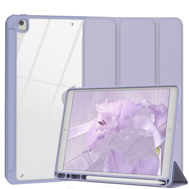 Xkladz Case for iPad 9th Generation Case 2021 / iPad 8th Gen 2020 / iPad 7th Gen 2019, for iPad 10.2 Inch Case with Pencil Holder, Stand Tablet Clear Back Cover, Auto Sleep/Wake - Purple
