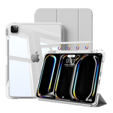 kenke Hybrid Case for iPad Pro 11-inch M4 (2024, 5th Gen) with Pencil Holder, 2 in 1 Detachable Cover with Clear Hard Back Shell [Supports Pencil Pro and Pencil(USB-C)], Auto Sleep/Wake, Gray