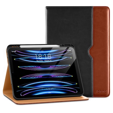 DTTO for iPad Pro 12.9 6th / 5th / 4th / 3rd Generation Case 2022/2021/2020/2018, Leather Folio Stand Cover with Built-in Apple Pencil Holder -Auto Wake/Sleep and Multi Viewing Angles, Black Brown