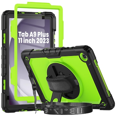 Herize Tab A9 Plus Case 11 Inch with Screen Protector Pen Holder   Three-Layer Rugged Shockproof Case W/Stand Hand Strap Shoulder Strap for Samsung Galaxy A9+ Model SM-X210/X215/X216   Green