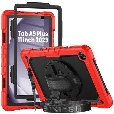 Herize Case for Samsung Galaxy Tab A9+ 11 Inch with Screen Protector   SM-X210/X215/X216 Cover for Kids   Shockproof Rugged Protective Case W/Stand Hand Strap Shoulder Strap for Tab A9 Plus   Red