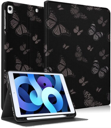 Uppuppy for iPad 9th/8th/7th Generation Case 10.2 Inch Girls Cute Women Butterfly Folio Smart Cover Pencil Holder Girly Pretty Teens Aesthetic Kawaii Cases for Apple iPad 7/8/9 Gen A2602 A2270 A2197